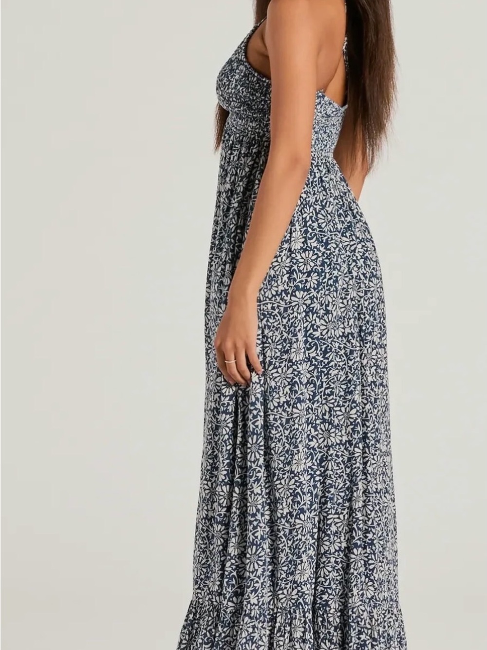 Navy & White Floral Maxi Dress with V-Neck - Picture 2 of 6